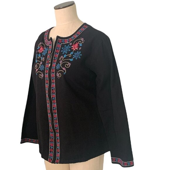 KORET Full Zip Cotton Embroidered Jacket/Top Womens Plus Sz 18 Black #217A - Picture 3 of 8